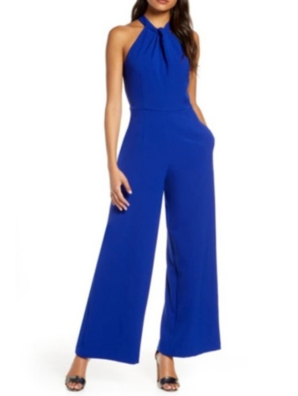 Julia Jordan Halter Neck Wide Leg Jumpsuit In Indigo Blue, Keyhole Back, EUC, 6